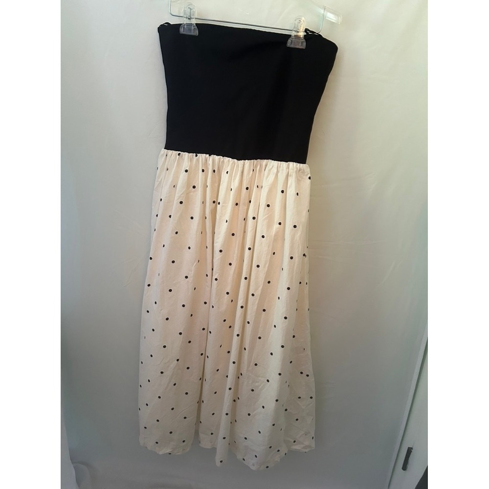 Paper Heart Black Cream Polka Dot Strapless Midi Dress Size L Australian Design
